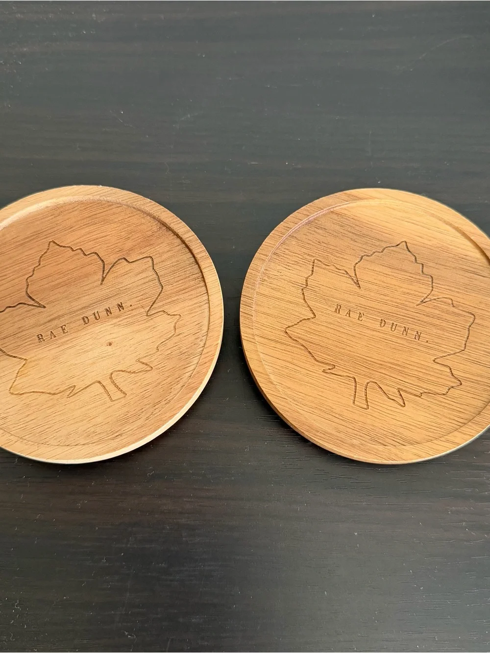 Rae Dunn Wooden Maple Leaf Mug Toppers Coasters Set of 2